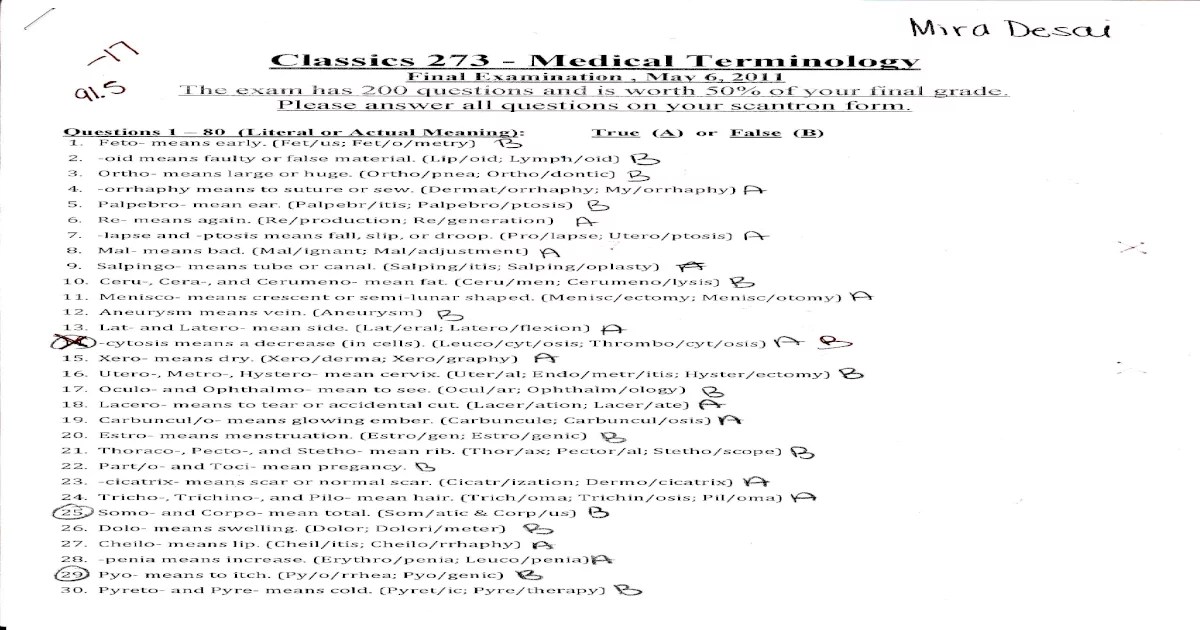 Medical terminology final exam pdf