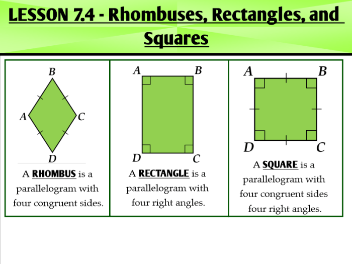 Squares rectangles and rhombuses worksheet